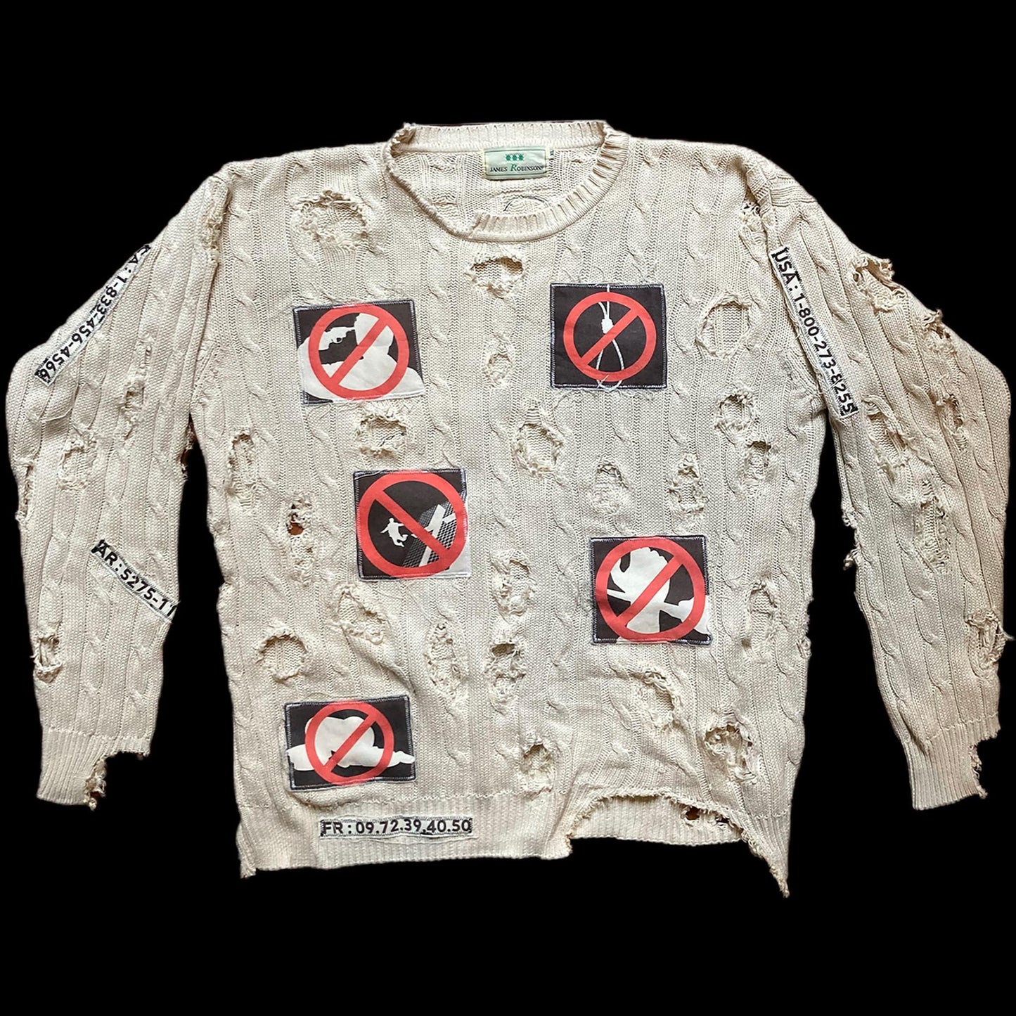 Front of the No Suicide sweater upcycled by 00timeleft.