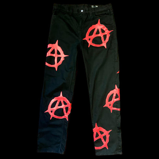 Front of the Anarchy jeans upcycled by 00timeleft.