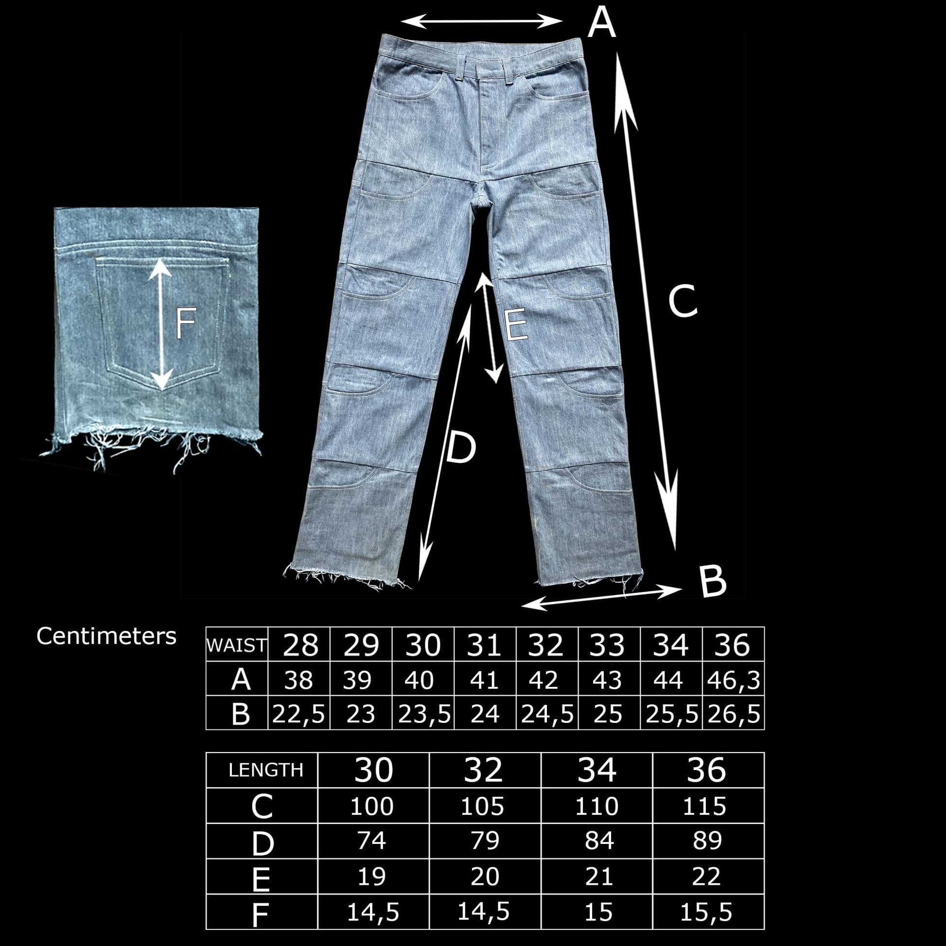 Unlimited Space Pants Size Guide in Centimeters