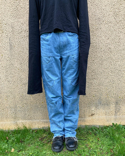 The front of the Unlimited Space Jeans featuring 10 front pockets