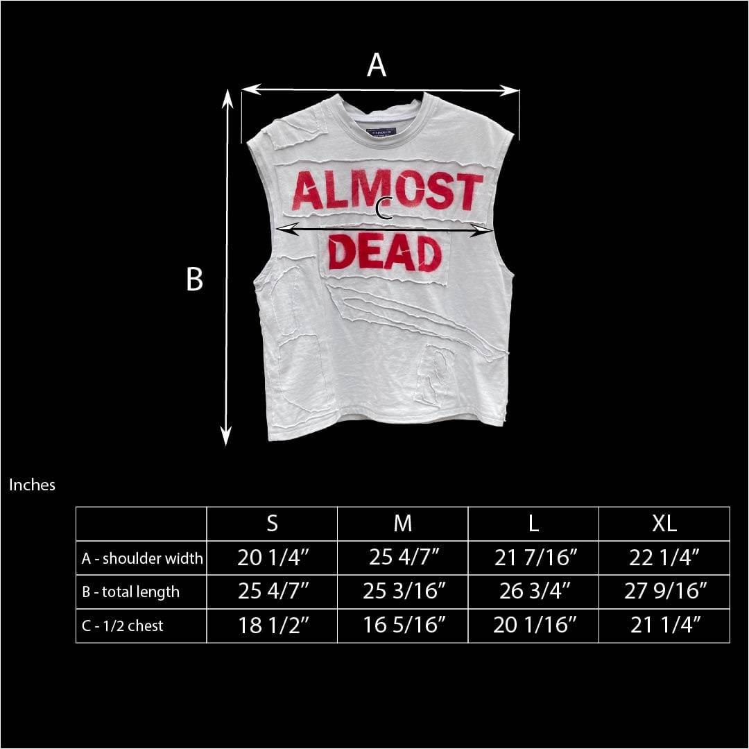 Almost Dead top inches size guide