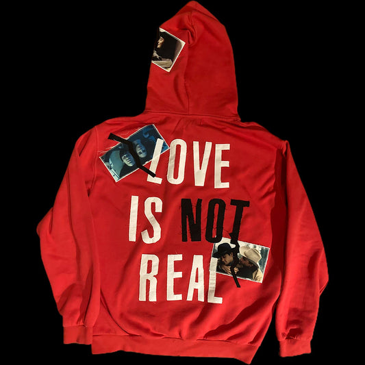 Back of the Love is not real hoodie upcycled by 00timeleft.